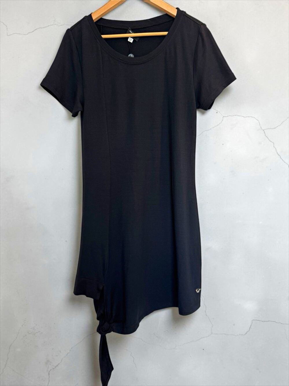 NWT True Religion Women's Black Side Tie Knit T-Shirt Dress Stretch Size XL
